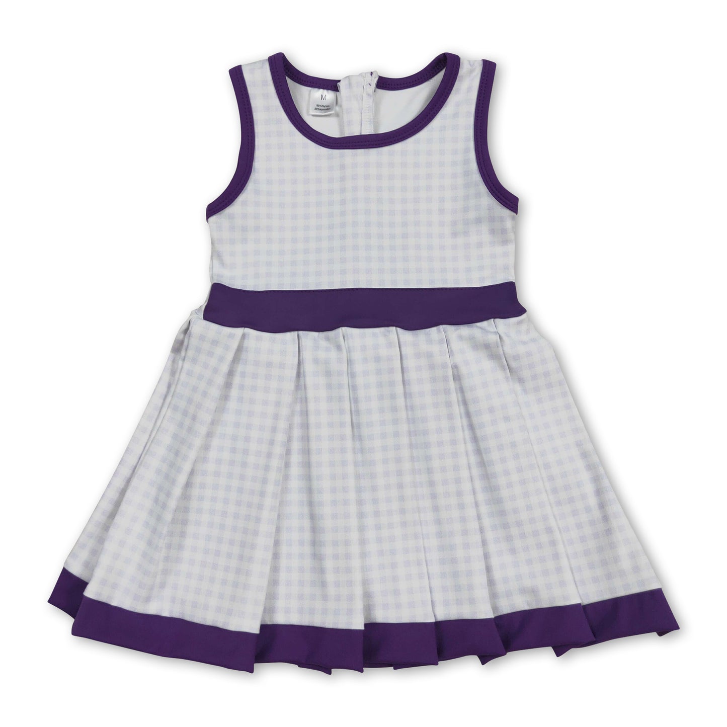 Purple sleeveless plaid kids girls pleated athletic dress