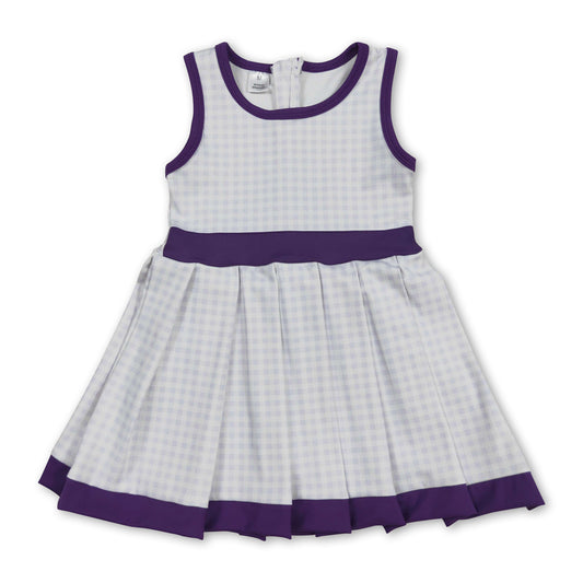Purple sleeveless plaid kids girls pleated athletic dress