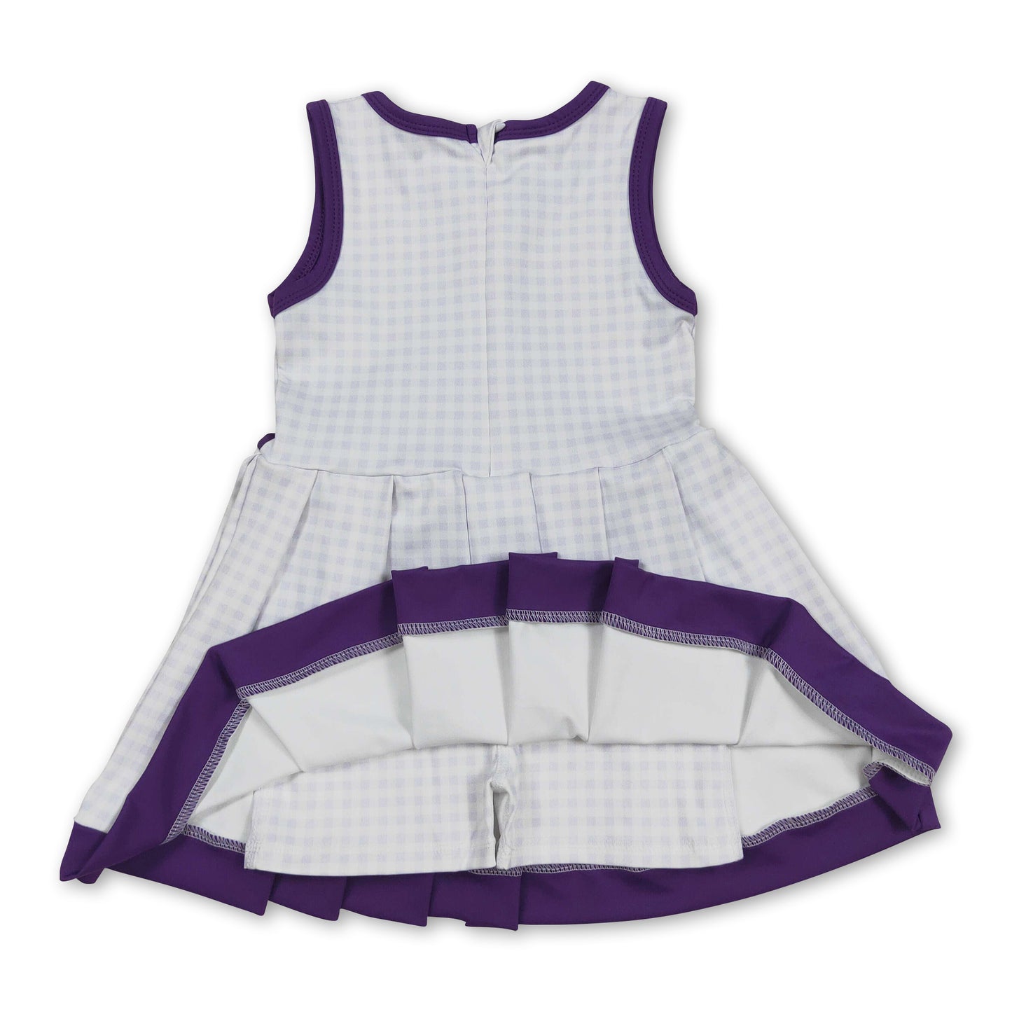 Purple sleeveless plaid kids girls pleated athletic dress