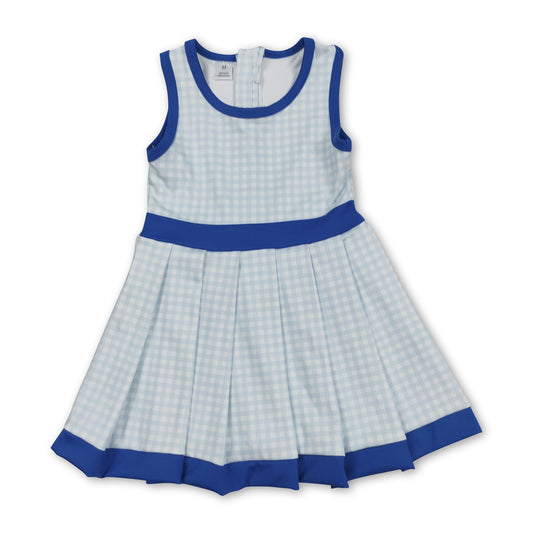 Blue sleeveless plaid kids girls pleated athletic dress
