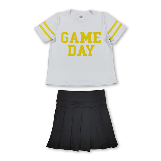 Gold game day top black pleated skirt girls team clothes