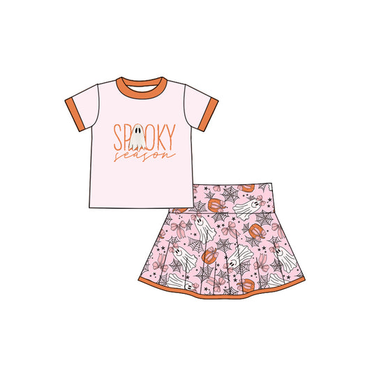 Spooky season top ghost bow skirt girls Halloween clothes