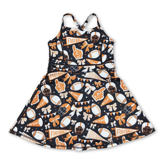 Straps orange bow football girls athletic dresses