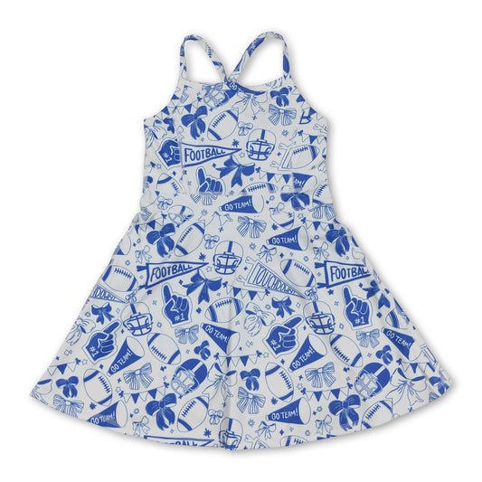 Straps blue bow football girls athletic dresses
