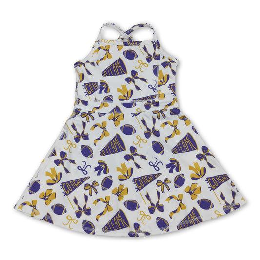 Straps purple bow football girls athletic dresses