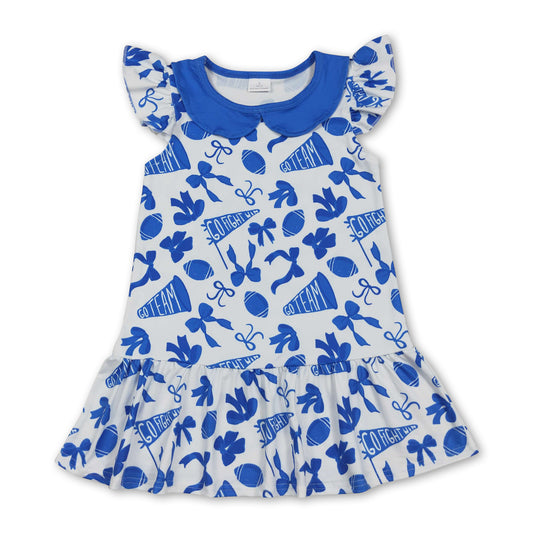 Flutter sleeves blue bow football go team kids girls dresses