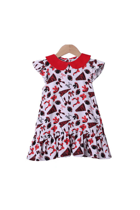 Flutter sleeves football red bow go team kids girls dresses