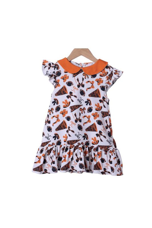 Flutter sleeves football orange bow go team kids girls dresses