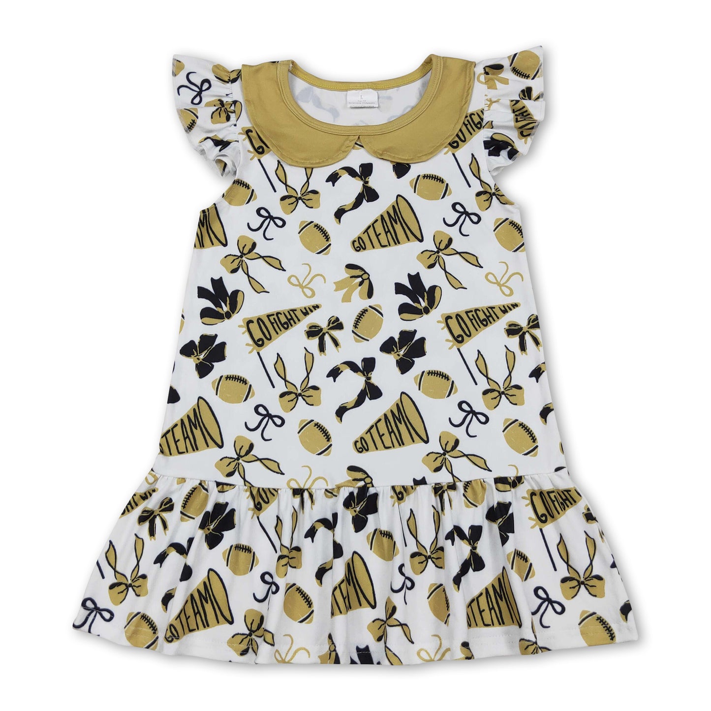 Flutter sleeves football bow go team kids girls dresses