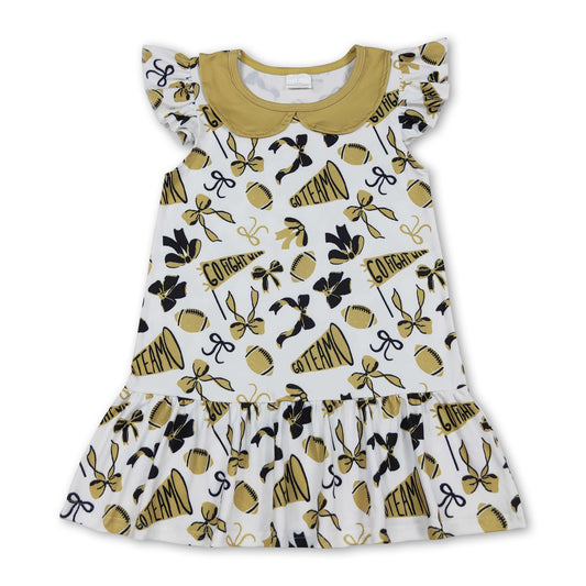 Flutter sleeves football bow go team kids girls dresses