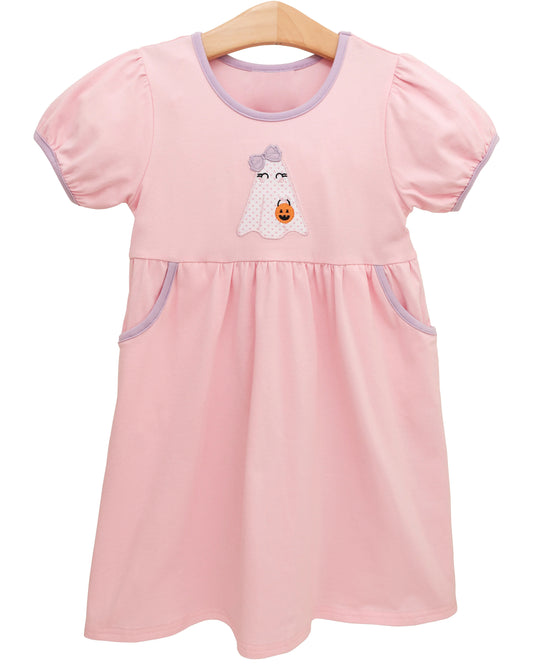 Short sleeves pink ghost bow pumpkin girls Halloween dresses