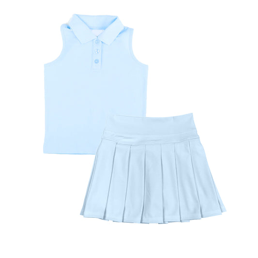 Sleeveless polo shirt pleated skirt girls activewear set
