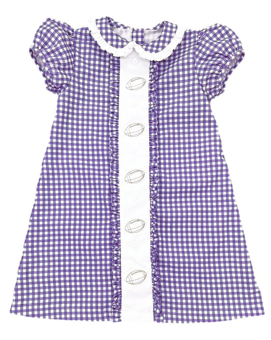 Short sleeves purple plaid football kids girls team dress