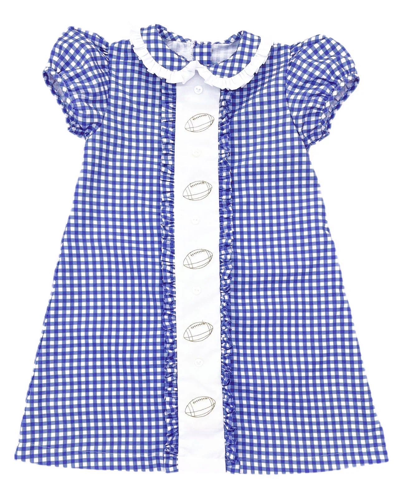 Short sleeves blue plaid football kids girls team dress