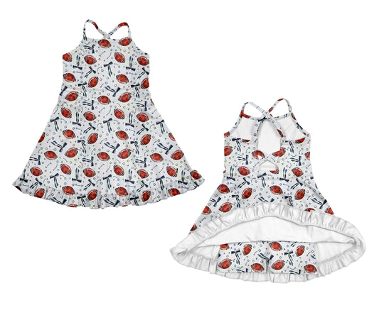 Straps ruffle football baby girls athletic dresses