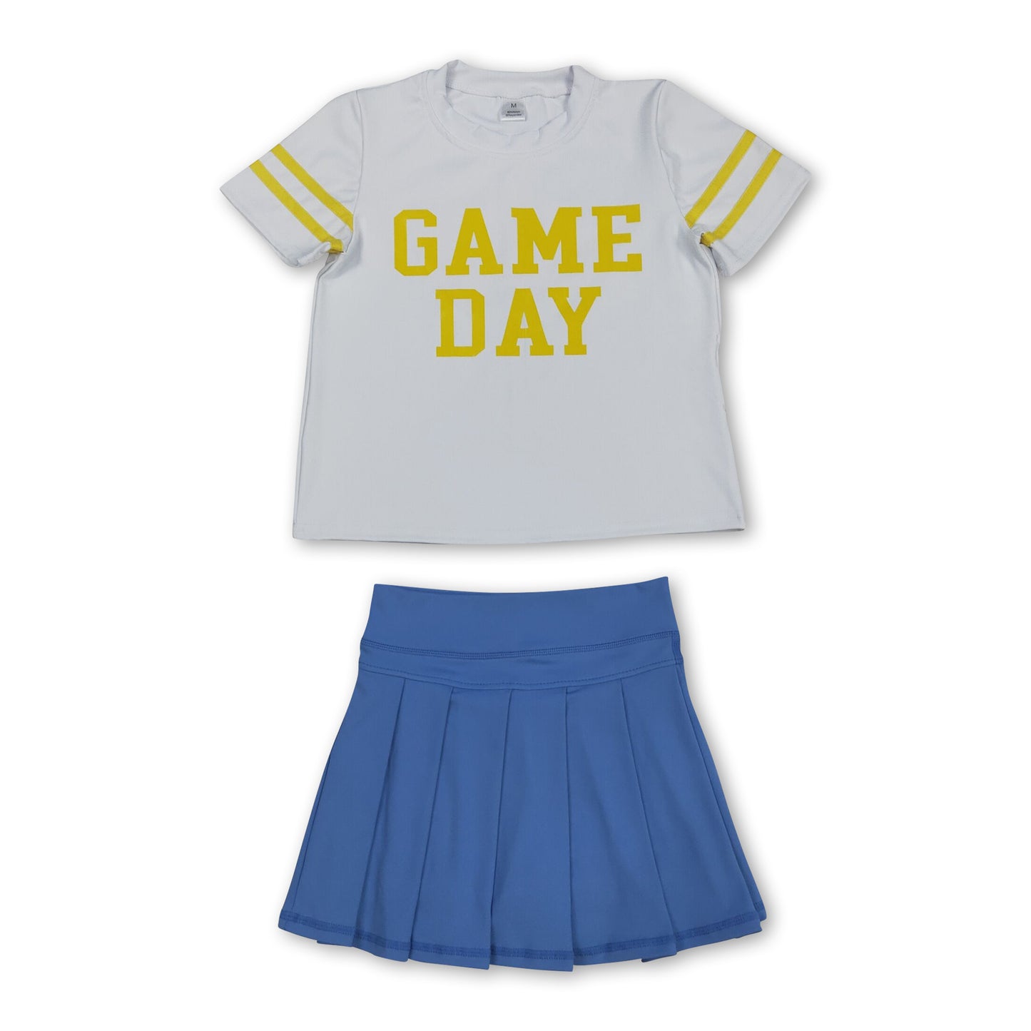 Yellow game day top blue pleated skirt girls team clothes