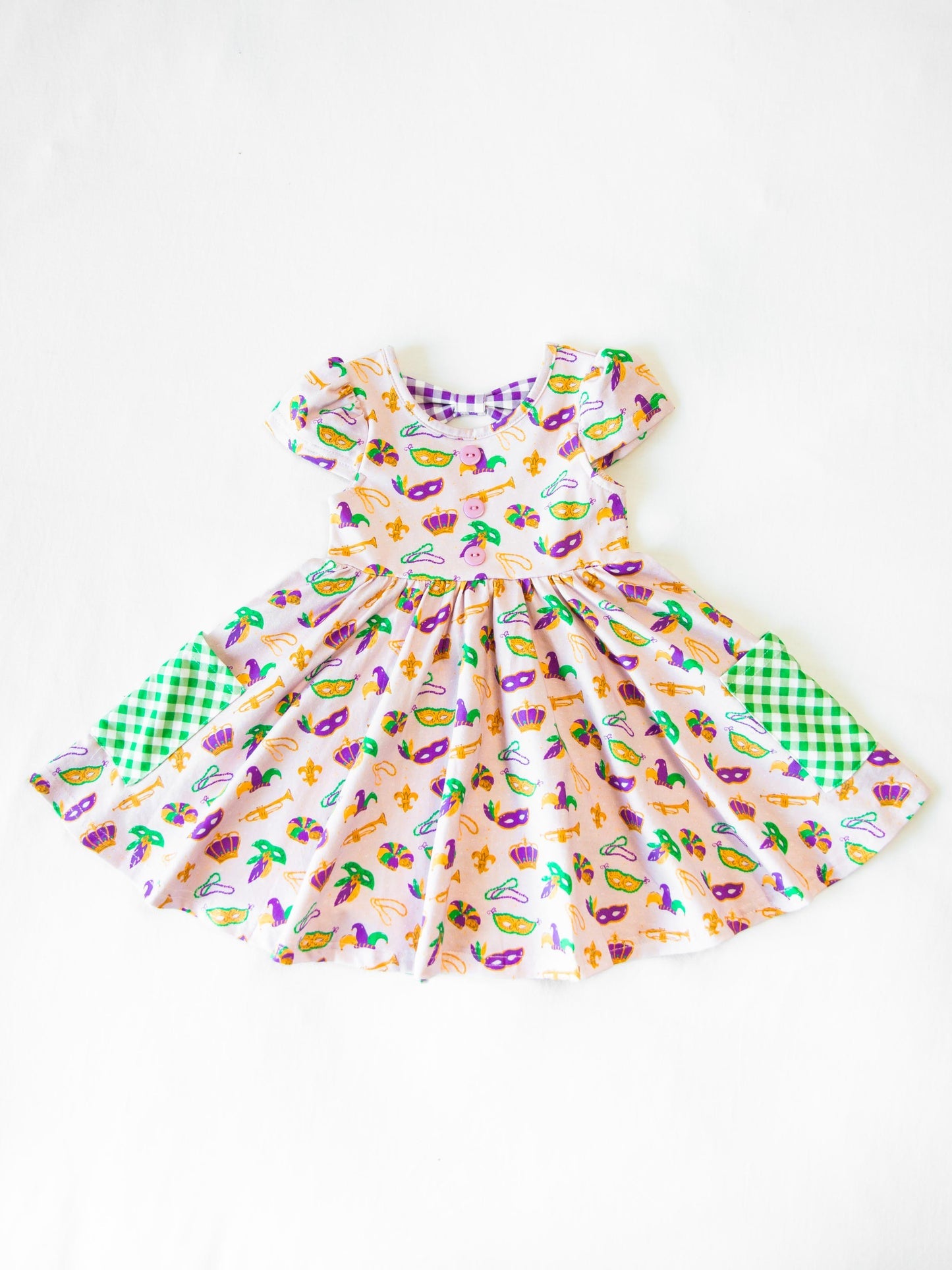 mardi gras mask print short sleeve girl dress