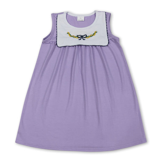 purple green bows print sleeveless girl dress