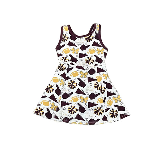 brown gesture yellow bows football  print sleeveless girl yoga dress