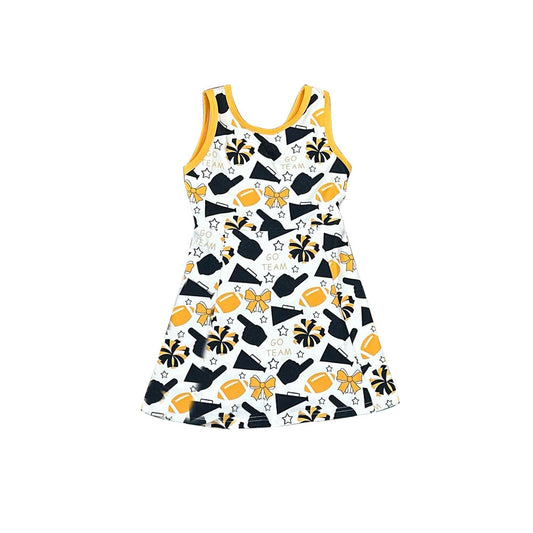 black gesture yellow bows football  print sleeveless girl yoga dress