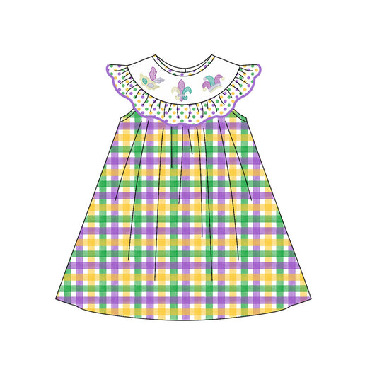 purple green yellow plaid print long sleeve girl mardi gras dress