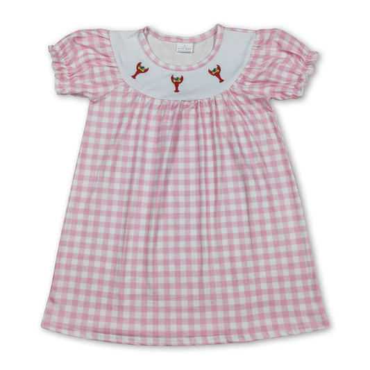 pink plaid crab short sleeve girl dress