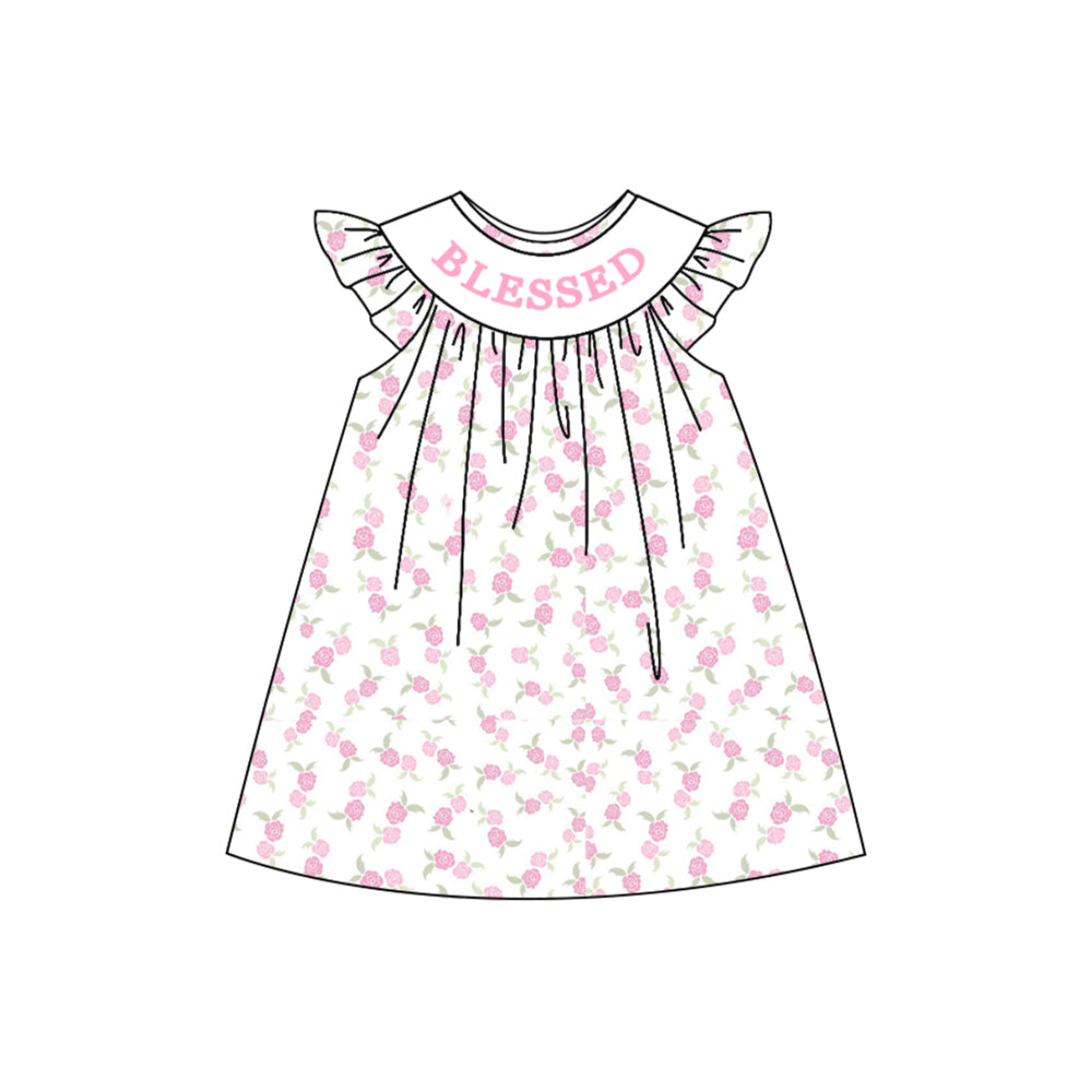 pink flowers blessed sleeveless girl dress