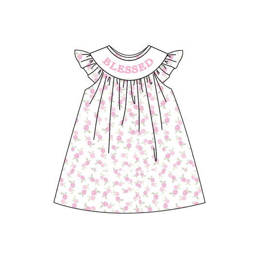 pink flowers blessed sleeveless girl dress