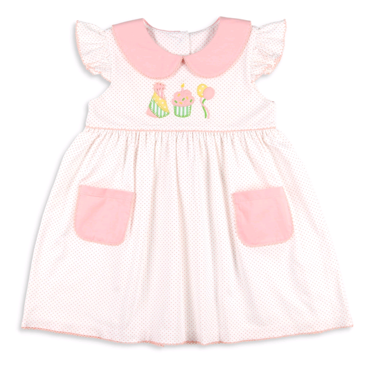 pink polka girl short flying sleeve birthday dress