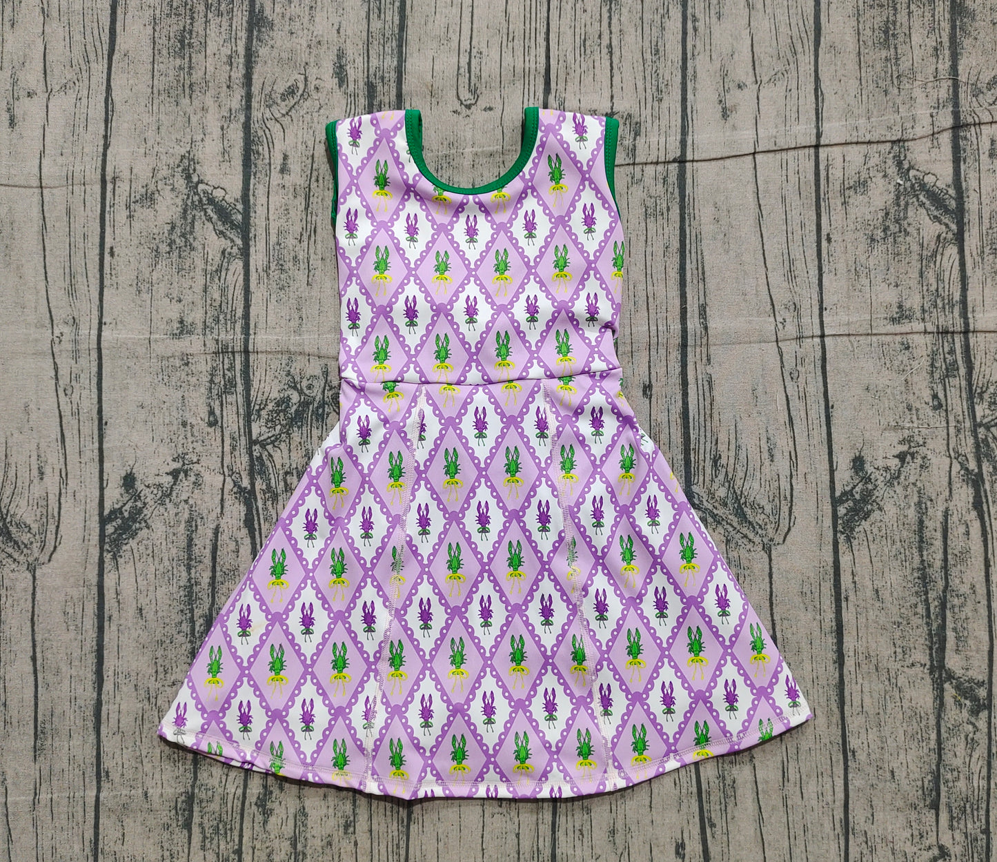 purple yellow green crab girl sleeveless yoga dress