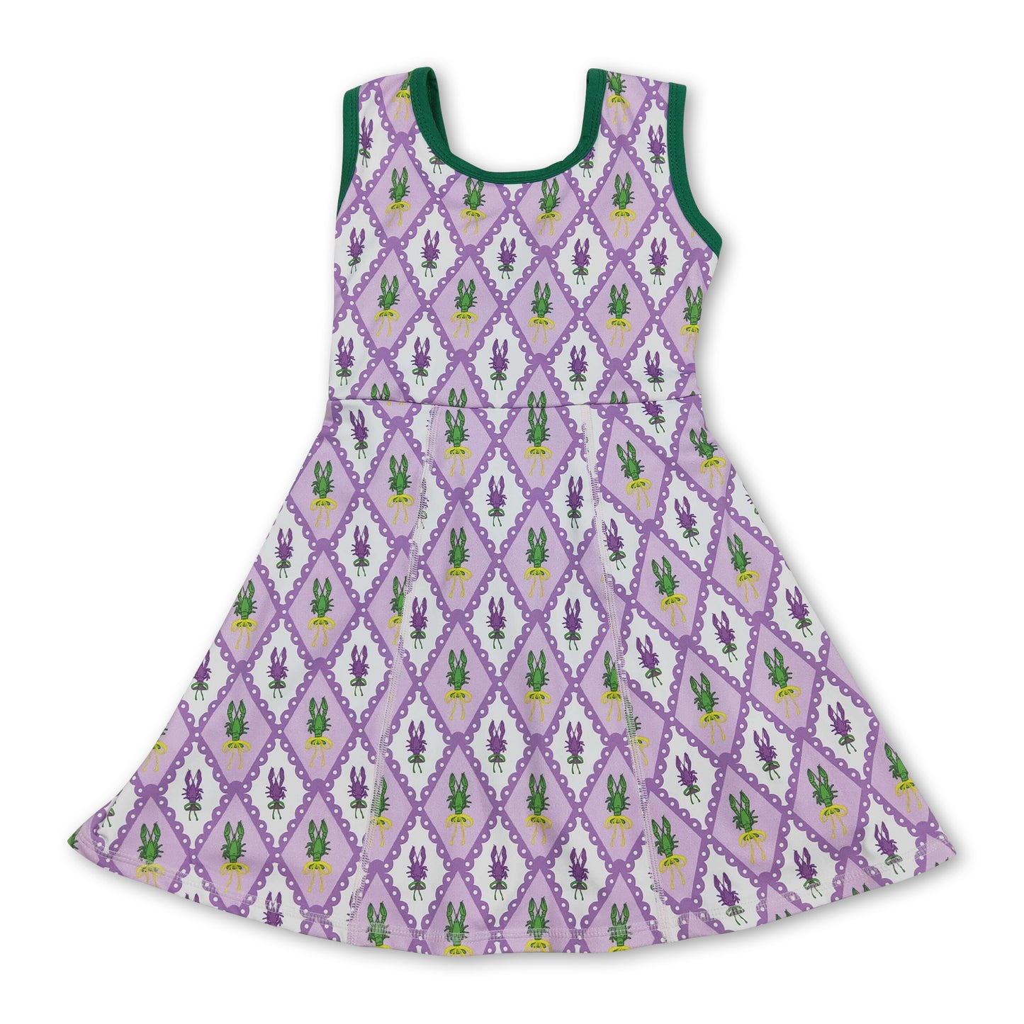 Purple yellow green crawfish girl Mardi Gras athletic dress