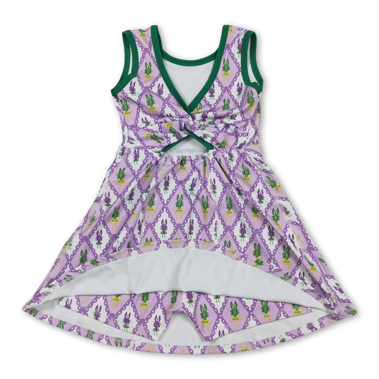 Purple yellow green crawfish girl Mardi Gras athletic dress