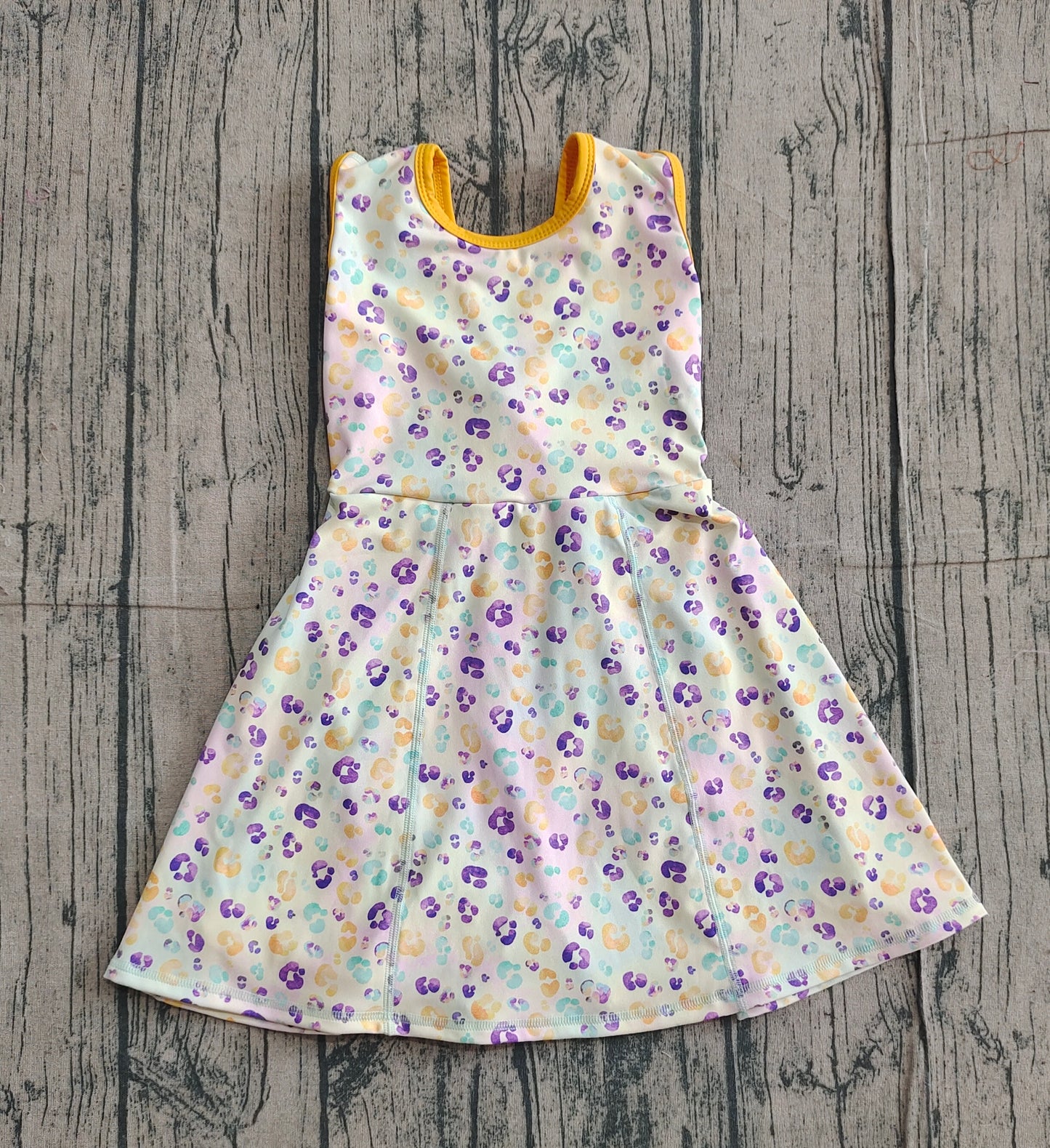 purple yellow green leopard girl sleeveless yoga dress
