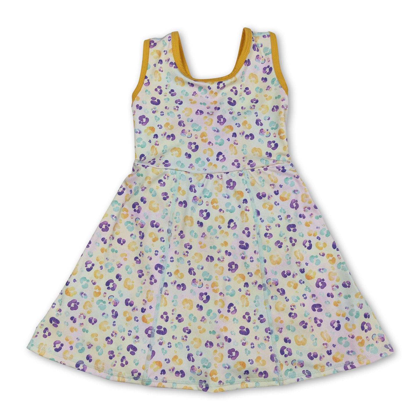 Purple yellow green leopard girl Mardi Gras athletic dress