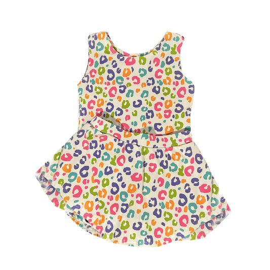 colorful leopard girl sleeveless yoga skirt set