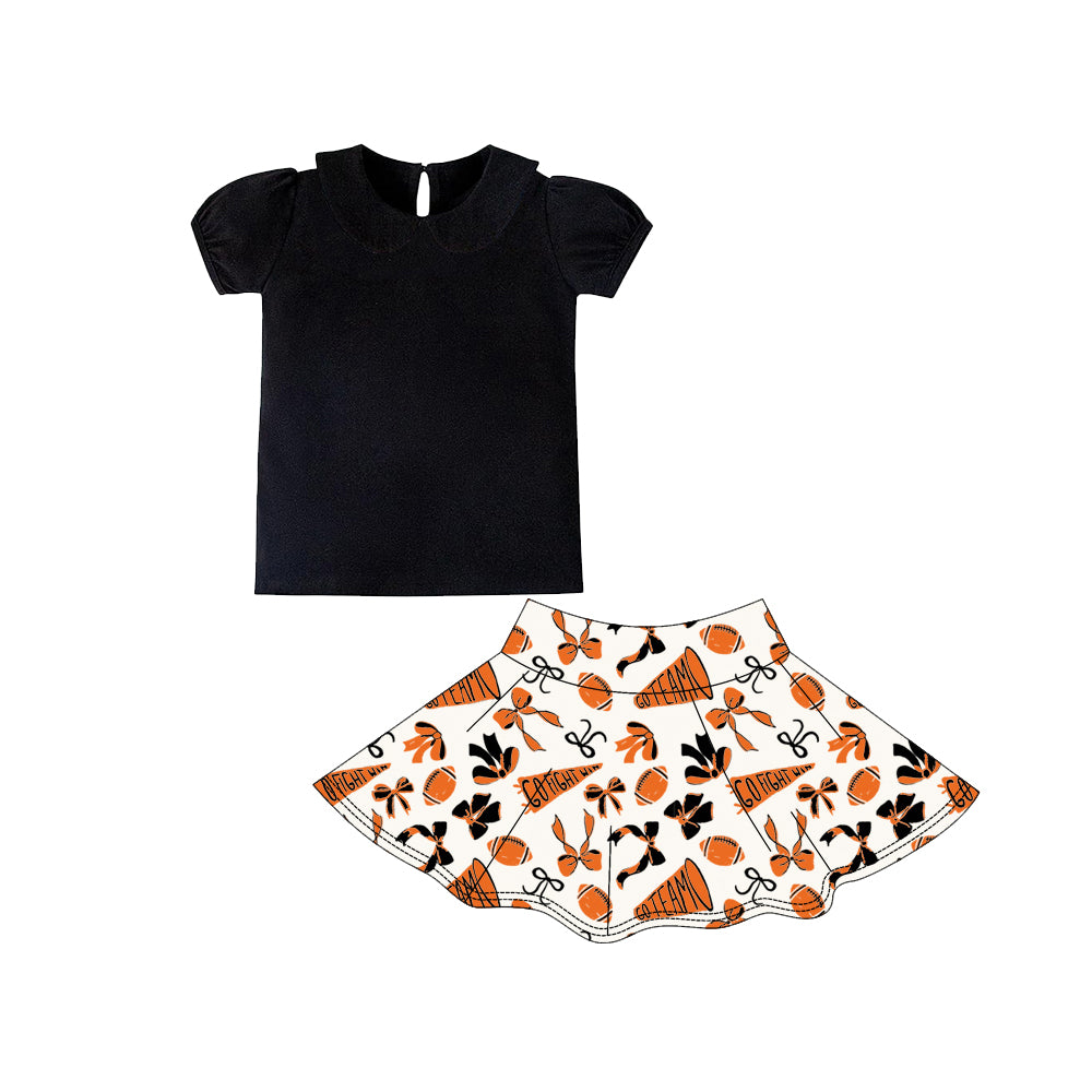 orange black bows football short sleeves top skorts kids girls set