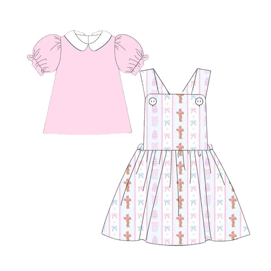 colorful bows flowers overall dress kids girls set