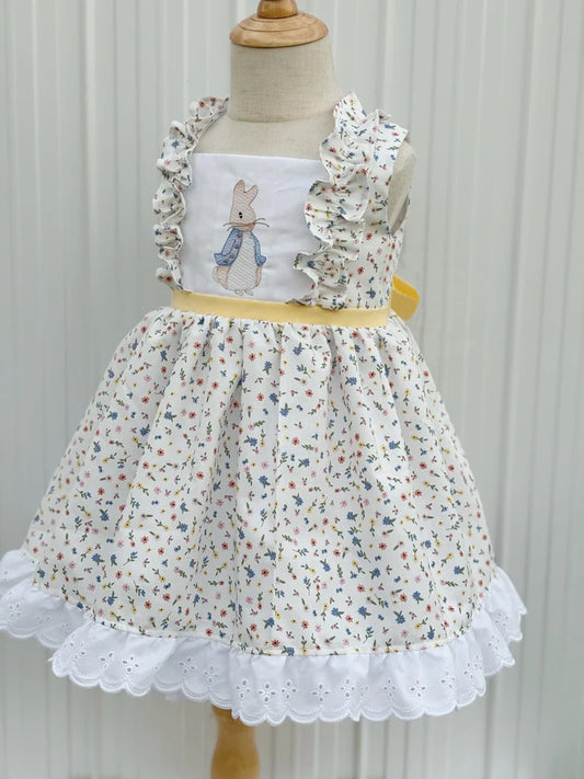 blue small flowers rabbit girl sleeveless dress