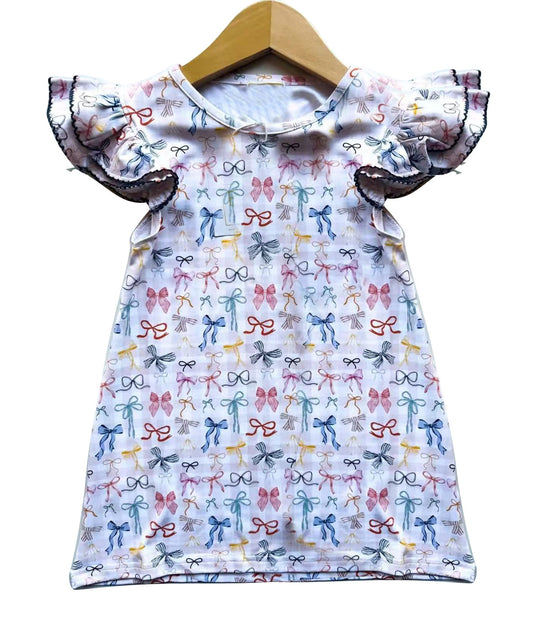 colorful bows girl flying sleeve dress