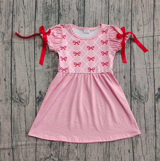 red bows girl ruffle sleeve pink dress