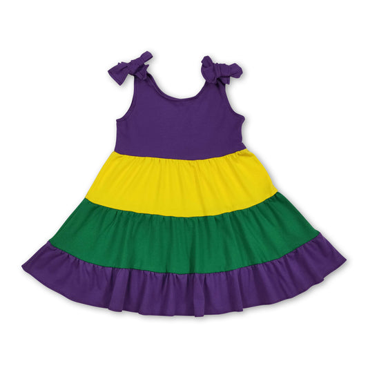 Purple green yellow patchwork girl Mardi Gras dress
