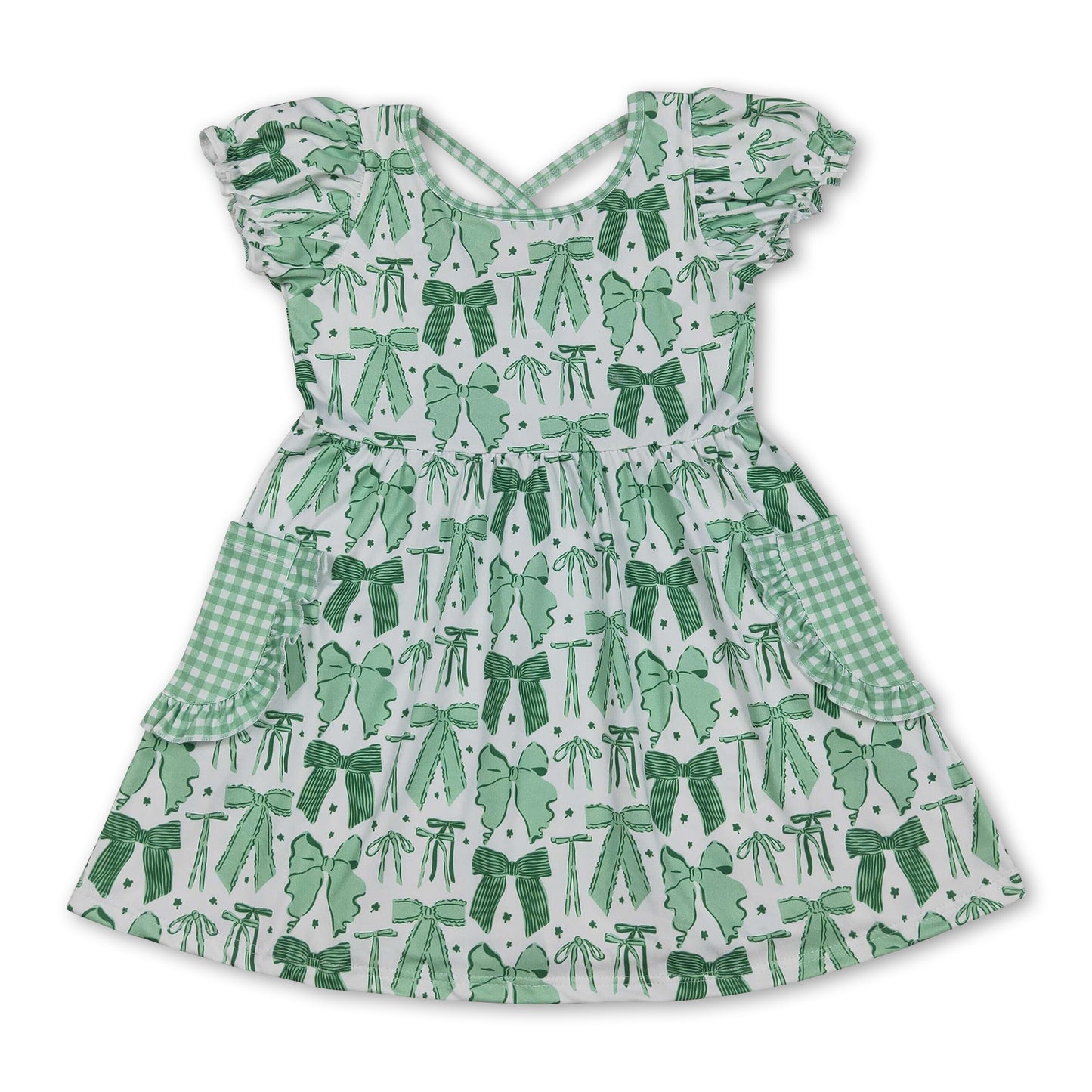 Short sleeves green bow girls St Patrick's dresses
