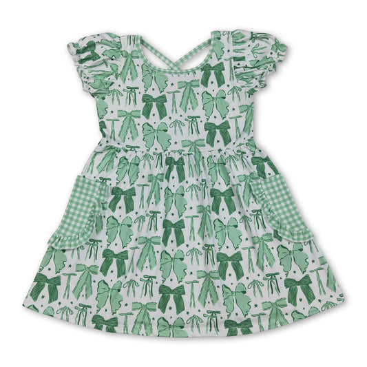 Short sleeves green bow girls St Patrick's dresses
