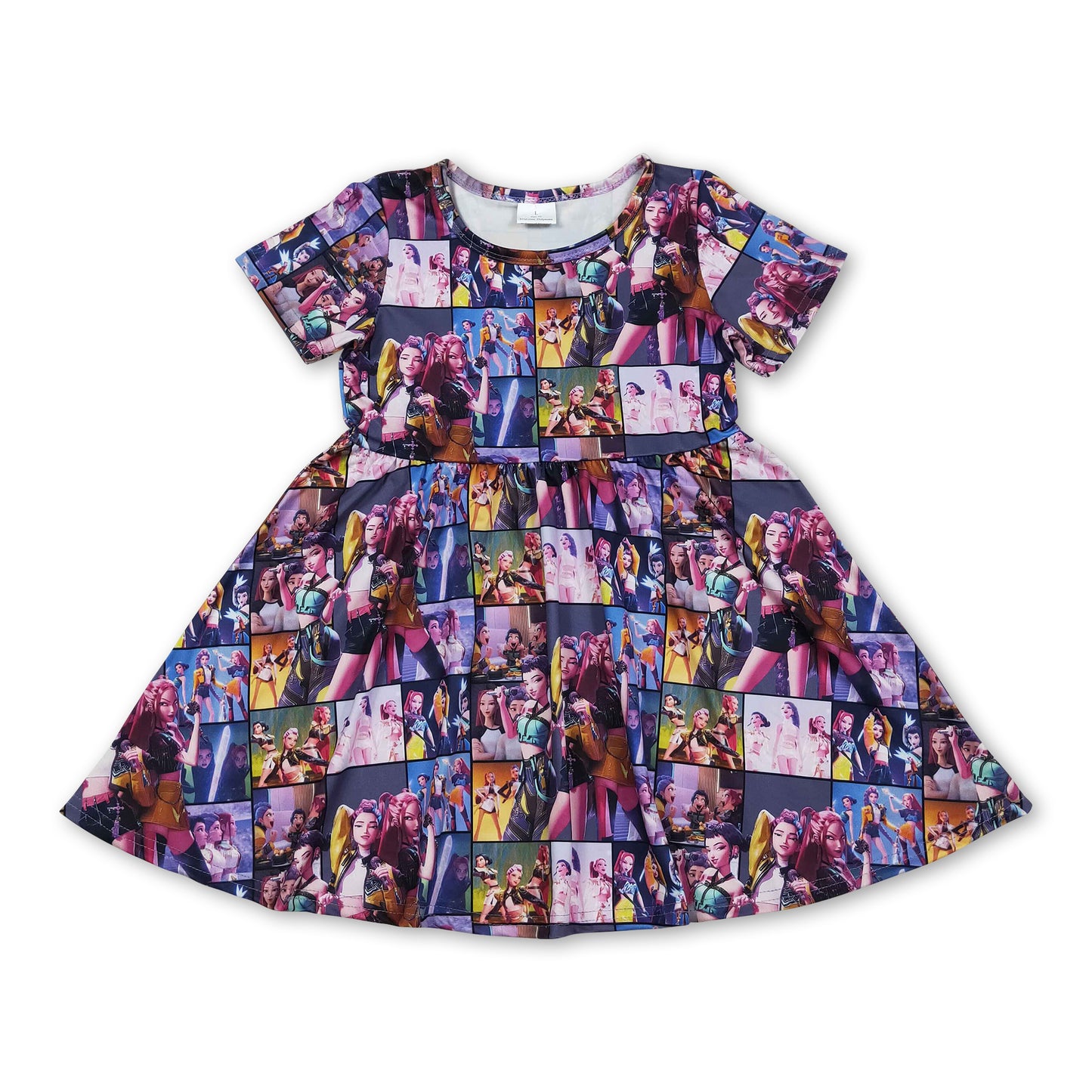 Short sleeves purple patchwork group girls dresses