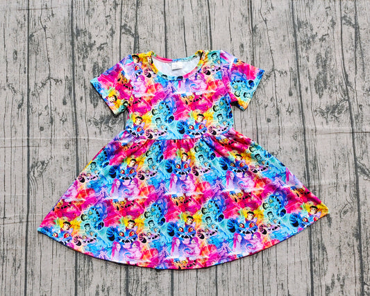 Colorful short sleeves group kids girls dresses