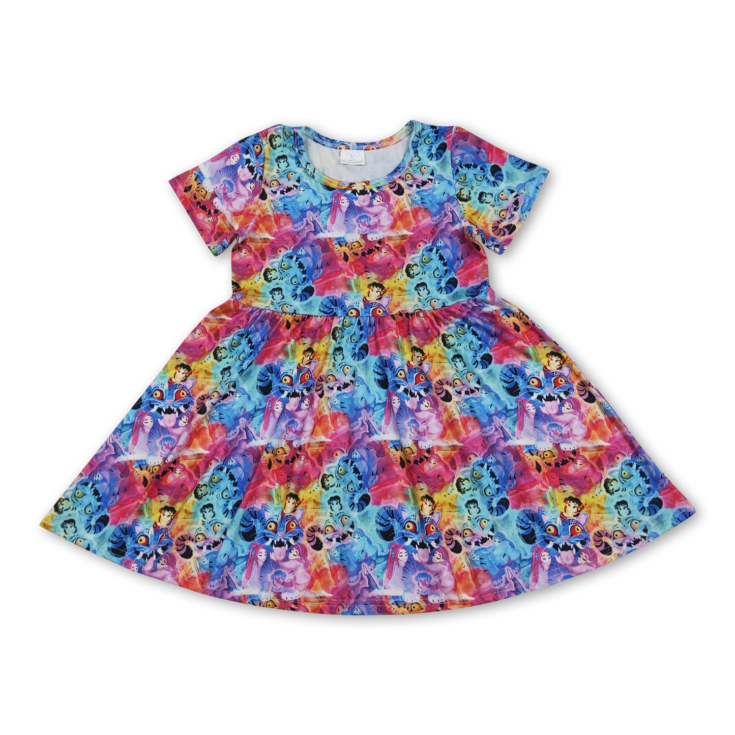 Colorful short sleeves group kids girls dresses