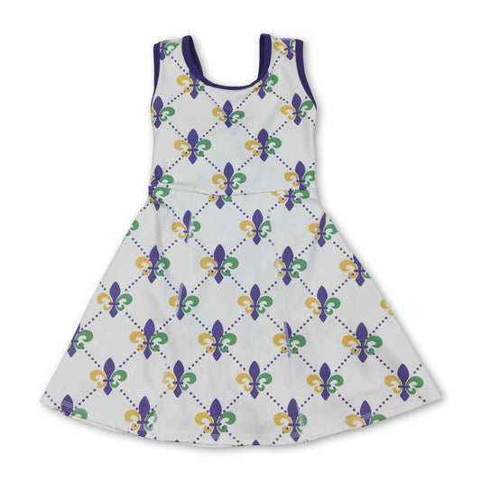 Purple green yellow sleeveless girls Mardi Gras athletic dress