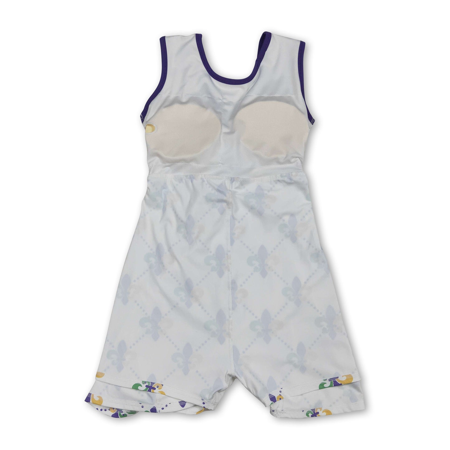 Purple green yellow sleeveless girls Mardi Gras athletic dress