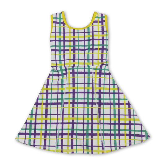 Yellow green purple plaid girls Mardi Gras athletic dress