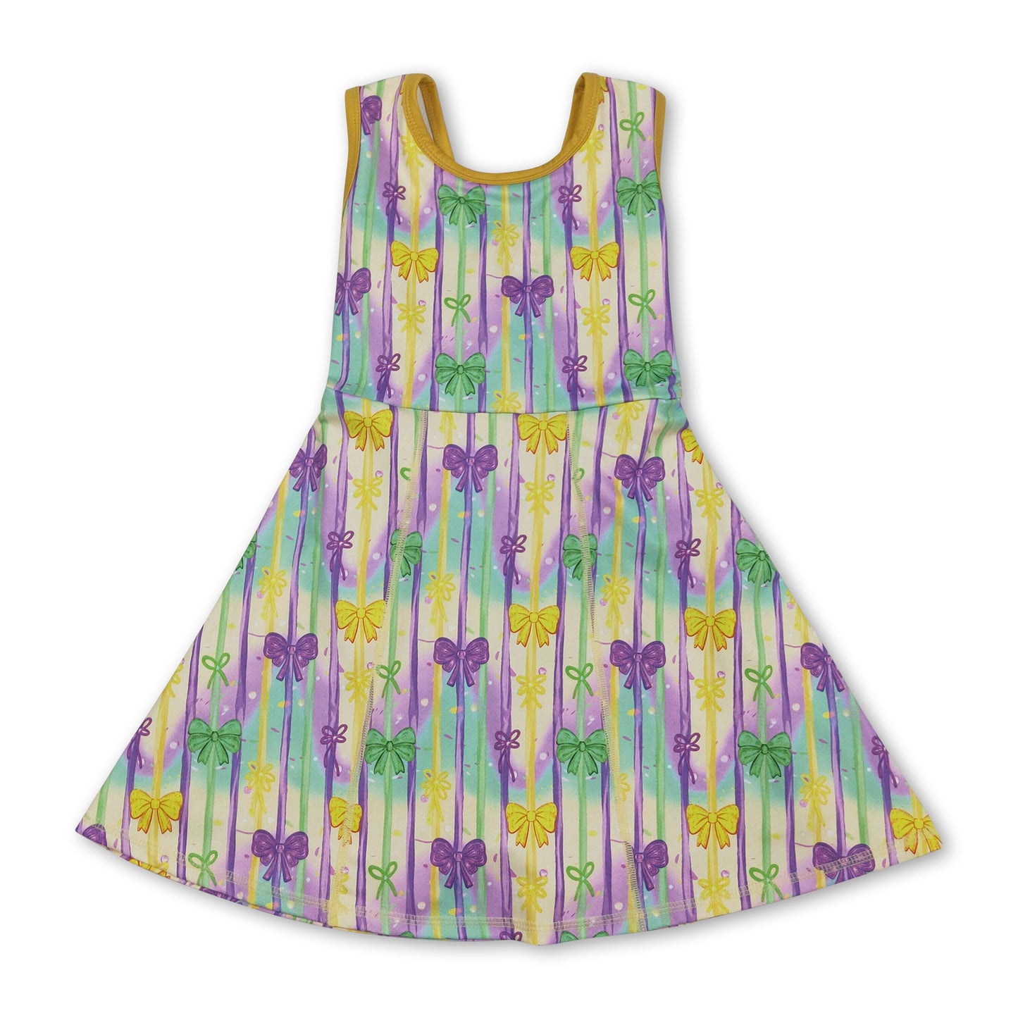 Yellow green purple bow kids girls Mardi Gras athletic dress